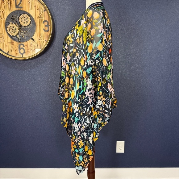 Anthropologie Vismaya Multicolor Floral & Fruit Sheer Kimono Topper One Size - Picture 3 of 8